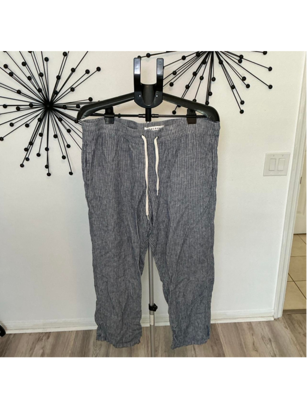 PacSun Blue White Pinstripe Linen Blend Drawstring Pants XL